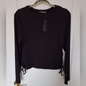 NWT Suzy shier ribbed long sleeve crop top black large